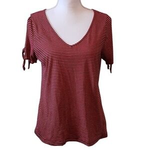 MICHAEL Michael‎ Kors Striped Cold Shoulder Tie Sleeve V-neck Top T-shirt Size S